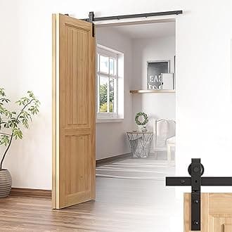 Upgraded Bi-Folding Sliding Barn Door Hardware Kit for 2 or 4 Doors Folding Door Lifting Rail with Black Track J Shape Roller, Doors not Included (60in)