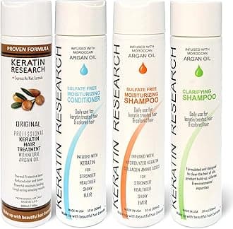 Complex Brazilian Keratin Blowout Straightening Smoothing Hair Treatment 4 Bottles 300ml Kit Includes Sulfate Free Shampoo Conditioner set by Keratin Research Queratina Keratina Brasilera Tratamiento