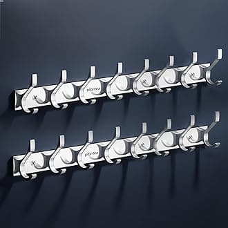 Plantex Aluminium Cloth Hanger Wall Mounted with 8 Hooks for Bathroom/Kitchen - Cloth Hanger/Towel Hanger/Keys Holder - Pack of 2 (8 Hooks, Chrome)