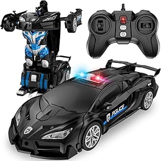 Remote Control Car, Transform Robot RC Cars, 2.4Ghz Transforming Police Car Toy with LED Light, One-Button Deformation and 360° Rotating Drifting, Toys for Boys Age 4-7 8-12