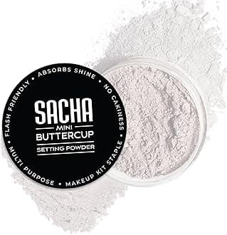 Sacha BUTTERCUP No Color Mini Setting Powder. No Ashy Flashback. Blurs Fine Lines and Pores. Loose, Translucent Face Powder to Set Makeup Foundation or Concealer. For All Skin Tones, 0.35 oz.