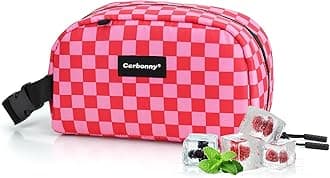 Cerbonny Small Cooler Bag Freezable Lunch Bag for Work School Travel, Leak-proof, Insulated, Waterproof, Portable, Pink Checkerboard