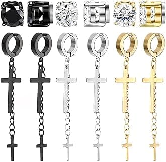 NEWITIN 6 Pairs Stainless Steel Magnetic Stud Earrings for Men Clip on Earring Magnetic Earring Unisex Non Piercing CZ Magnet Studs Diamond Earrings for Women Men