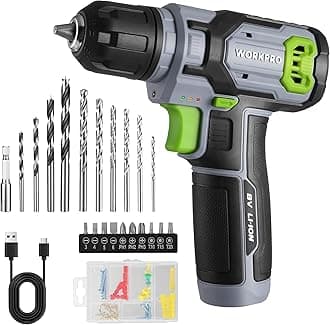 WORKPRO 8 V Cordless Drill Set, 53 pcs Accessories, Power Electric Drill, 3/8" Keyless Chuck, Variable Speed Trigger, LED Light, Mini Drill for Drilling, Tightening and Loosening Screws
