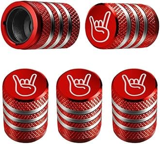 Tire Valve Stem Cap Cover - (5 Pack) Tire Air Cap Metal with Plastic Liner Corrosion Resistant Leak-Proof Rock and Roll for Car Truck Motorcycle Bike Red