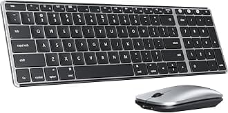 Wireless Keyboard and Mouse for Mac, Multi-Device Slim Keyboard and Mouse Stainless Steel Full Size, Compatible with MacBook Pro/Air, iPad, iMac - Black Silver