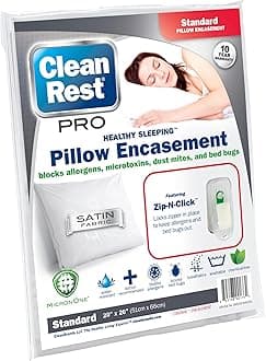 CleanRest PRO Pillow Encasement - Ultimate Defense Against Allergens, and More - Water Resistant, MicronOne Allergen Barrier, Zip-N-Click Technology, Bed Bug Protection (King)
