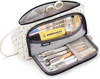 EASTHILL Big Capacity Pencil Case Canvas High Large Storage Pouch Marker Pen Case Simple Stationery Bag School College Office Organizer for Teens Girls Adults Student - Black Dots