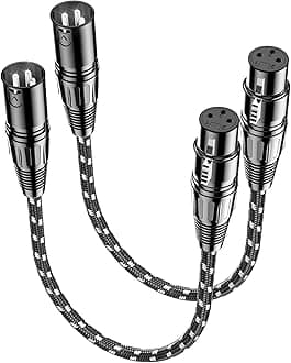 XLR Cables 0.3m / 1ft 2 Pack, Nylon Braided XLR Microphone Cable Male to Female, Oxygen-Free Copper (OFC),Balanced 3-Pin, Short Audio Mic Lead for Studio, Speaker, Recording,Mixer, PA