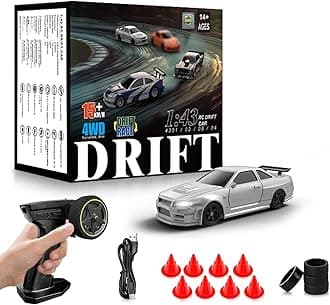 RC Drift car, 1/43 Mini Rc Drift car with Gyroscope, 2.4GHz Full Proportional Remote control Cars, 4WD High Speed Racing with Lights, Racing Tires, Model Cars Gift for Adults, Kids, Boys, Girls