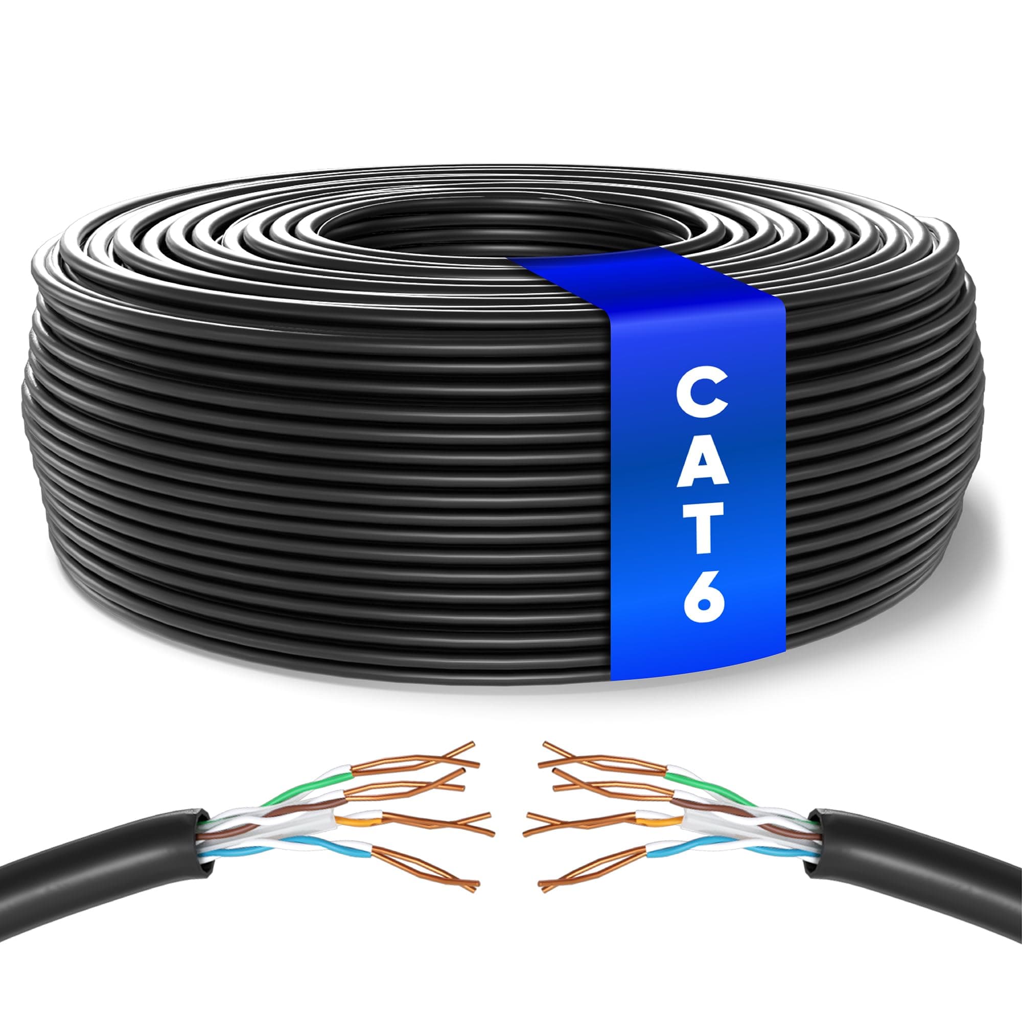 Mr. Tronic Bulk Ethernet Cable 50m, Bulk Network LAN Cable Cat 6 Ethernet Cable High Speed Fast Internet 1Gbps 250MHz, Ethernet Cable AWG24, Cat6 Bulk Cable UTP CCA (50 Meters, Black)