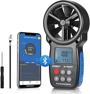 AIOMEST Digital Anemometer AI-100APP Wind Speed Measuring Device Android/iPhone Compatible W/Data Logging for Air Flow Velocity Wind Temperature Wind Chill Gauge Tester