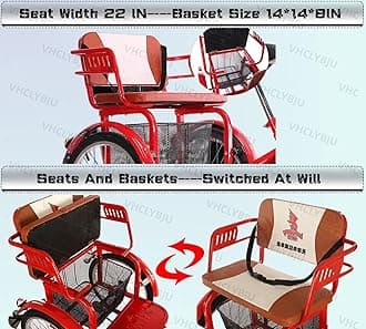 Adult Tricycle Foldable with Child seat 3 Wheel Bicycle for Ladies Tricycle with Basket with Back seat 20/24in Bikes Maximum Load 550lbs Shock Absorbing Fork Adult-Unisex (20in-1speed-red)