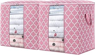 WISELIFE Storage Bags 2 Pack/100L Large Blanket Clothes Organization and Storage Containers for Comforters,Bedding, Foldable Organizer with Reinforced Handle, Clear Window, Sturdy Zippers,Pink