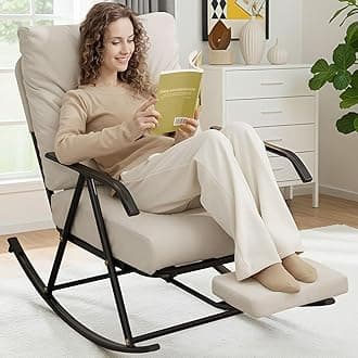 COMAX Rocking Chair Nursery, Glider Modern Accent Chairs with Cushion, Nursing Rocker Padded Seat Armchair for Indoor Living Room Bedroom Beige