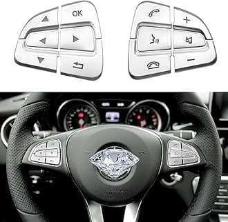 Moonlinks Steering Wheel Button Covers Trim Stickers Compatible with Mercedes Benz A B GLA CLA GLS GLE CLS SL Class,Steering Wheel Button lnner Decoration Sticker 12PCS,Chromed-Silver(Model B)