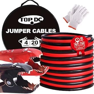 TOPDC Pure Copper 4 Gauge 20 Feet Jumper Cables with UL-Listed Clamps for Car, SUV Trucks Battery, Heavy Duty Booster Cables for Jump Starting Dead, Weak Batteries with Carry Bag, Safety Gloves