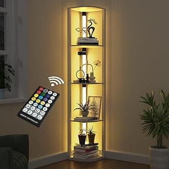 VTRIN Corner shelf with Light, Floor Lamps & Sturdy 5-Tier Bookshelf Cabinet for Living Room, Small Space, Modern Home Decor