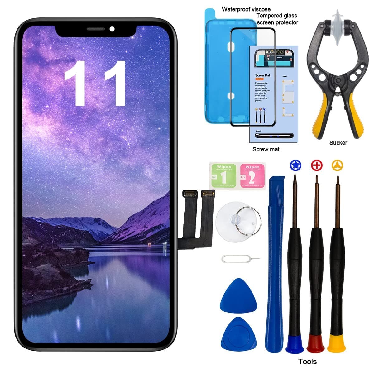 EFAITHFIX for iPhone 11 Screen Replacement COF 6.1 Inch LCD Screen Frame Assembly 3D Touch Display Screen Digitizer for A2111, A2223, A2221 with Repair Tools kit Tempered Glass Waterproof Adhesive