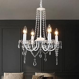 Crystal Chandelier, 4 Lights Chandeliers Ceiling Light Modern Dining Room Lights Ceiling for Living Room, White Chandelier for Bedroom, Kitchen, Hallway, E14 Socket