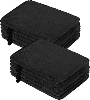 PHOGARY 10 Pack Black Microfiber Body Wash Mitts, Flannel Soft Face Mitten, Bath Spa Cloth, Reusable Makeup Remover Mitt Gloves, European Style Wash Cloth,6×8inch