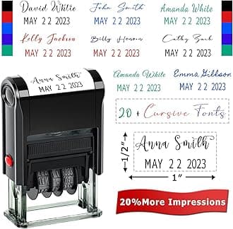 Signature Stamp with Date Personalized Self Inking Date Stamp Custom Paid Phrase & Date Stamp for Business 12-Year Band Choose from 30 Fonts and 6 Colors