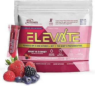 MCT & BHB Exogenous Ketones Drink Mix Packets Elevate Keto Electrolytes Powder Packets No Sugar with 4 Main Electrolytes Plus Hydrating Proprietary Keto BHB (30 Pack, Mixed Berry)