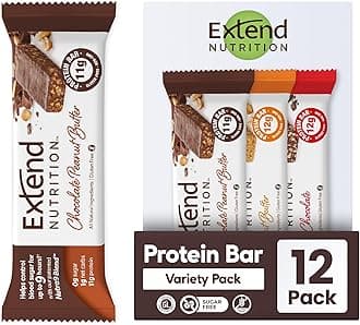 Extend Sugar Free Protein Bars, Perfect Diabetic Snacks, High Protein and Fiber, Hunger Control & Steady Energy, Low Carb, Keto Friendly (12 Count, Variety Pack)