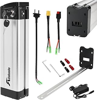 36V Ebike Battery with Charger, 36V 15AH Folding Electric Bike Removable Battery Replacement Silverfish Lithium Bicycle Pedelec Batteries with 2 Port, Safe Lock for 350W 250W 200W Motor