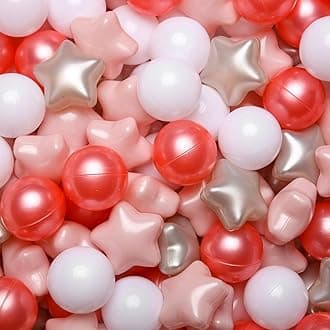GOGOSO Ball Pit Balls for Toddlers Phthalate-Free BPA-Free Non-Toxic Crush Proof Soft Plastic Play Balls Baby Kids Shape Tent Pool Playhouse Playpen Party Decor, Pearl Red+Pink+Pearl Gold+White 100PCS