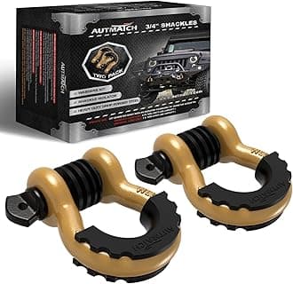AUTMATCH D Ring Shackle 3/4" Shackles (2 Pack) 41,887Ibs Break Strength, Clevis Shackle with 7/8" Screw Pin and Shackle Isolator Washers Kit for Tow Strap Winch Off Road Vehicle Recovery, Gold