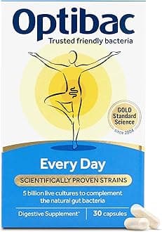 OptiBac Probiotics for Digestive Health, 30 Capsules | 6 Scientifically Researched Strains with 5 Billion Live Cultures | Gluten Free & Vegetarian | Supports Gut Flora & Digestive Health