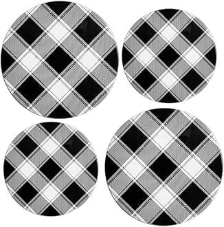 Burner Covers For Electric Stovetop, Decorative Lightweight Tin Covers, Set of 4 (2-8 inch & 2-10 inch), Conceals Messy Drip Pans, Buffalo Check