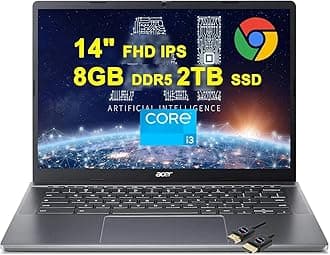 acer Chromebook Plus 514 Google AI Laptop | 14" FHD IPS Multi-Touch Display | Intel Octa-core i3-N305 | 8GB DDR5 2TB SSD | USB-C Free Google AI/2TB Loud Storage for 1-Year Grey + HDMI Cable