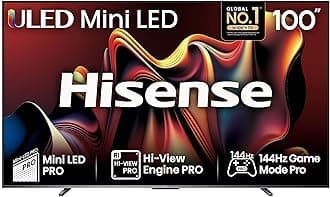 Hisense 100 Inch 144Hz Mini-LED Smart TV 100U7NQTUK - Quantum Dot Colour, Dolby Vision IQ & Atmos, iMax Enhanced, Built-in Subwoofer and Vidaa OS with Freely, Youtube, Netflix and Disney+ (2024 Model)