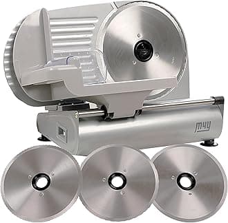 – M4Y Meat Slicer | X Large Heavy Duty 22cm Diameter Electric Food Deli Cheese Bread Specialist Cutting Machine | Includes 3 X Interchangeable 22cm Stainless Steel Blades