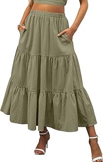 ANRABESS Women’s Summer Boho Flowy Swing Tiered A-Line Maxi Skirt 2025 Fashion Trendy Elastic Waist Pleated Long Beach Dress
