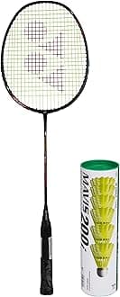 Yonex Mavis 200i Nylon Shuttle Cock, Pack of 6 (Yellow) & Nanoray 70 Light Graphite Badminton Racquet with Full Cover (77 Grams, 30 lbs Tension, Multicolour)