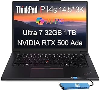 LenovoThinkPad P14s Gen 5 Mobile Workstation Laptop (14.5" 3K 120Hz, NVIDIA RTX 500 Ada, Intel Core Ultra 7 155H, 32GB DDR5 RAM, 1TB SSD) AI PC for Designer, Engineer, IST HUB, Win 11 Pro