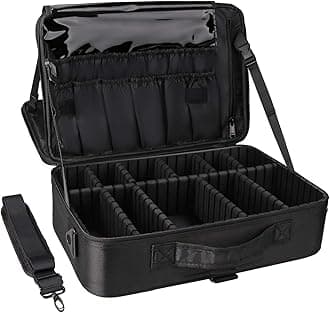 Relavel Makeup Train Case with Mirror 3 Layer Large Size Professional Cosmetic Organizer Make Up Artist Box with Adjustable Shoulder (large black with mirror)