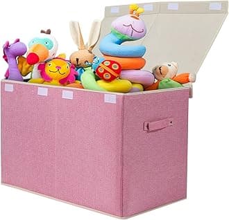 popoly Large Toy Box Chest Storage with Flip-Top Lid, Collapsible Kids Toy Storage Bin Boxes Container for Boys, Girls, Nursery, Playroom, 25"x13" x16" (Linen Pink)
