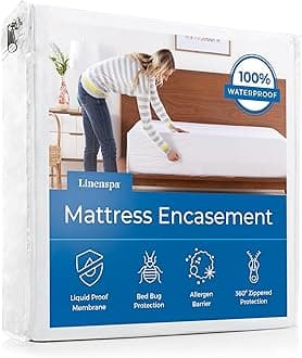 Zippered Mattress Encasement – Twin XL Size Waterproof Mattress Protector – Quiet Cover & Complete protection – Dorm Room Essentials, White