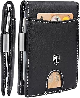 TRAVANDO Money Clip Wallet RIO - Mens Wallets slim Front Pocket RFID Blocking Card Holder Minimalist Mini Bifold Gift Box (Smooth Leather, Black & White)