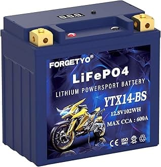 YTX14-BS Lithium Motorcycle Battery, ATV Battery 12V 8AH 600CCA Compatible with Yamaha Scooter Snowmobile Jet Ski, Scooter, PWC & More