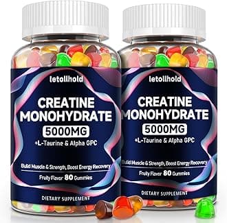 Creatine Monohydrate Gummies 5g for Women & Men - Creatine Gummies for Women Pre Workout Chewables with L-Taurine & Alpha GPC, Sugar-Free Muscle Builder, Energy Boost, Vegan Non-GMO (160 Count)