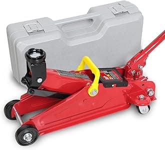 Big RED Hydraulic Trolley Service Lift Jack/Portable Floor Jack with Special Slow Release and Blow Mold Carrying Storage Case : 2 Ton (4,000 lb) Capacity, Red,T82012GS