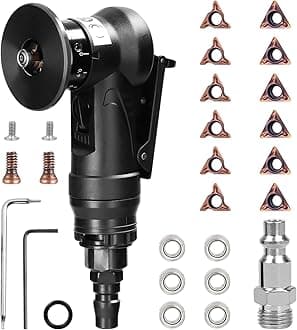 Pneumatic Chamfering Tool Handheld, Mini Air-Powered Chamfering Machine Trimming, 45° Arc Corner with 1/4 Inch Air Inlet for Metal Wood Beveling Deburring (C&R Angle Blades)