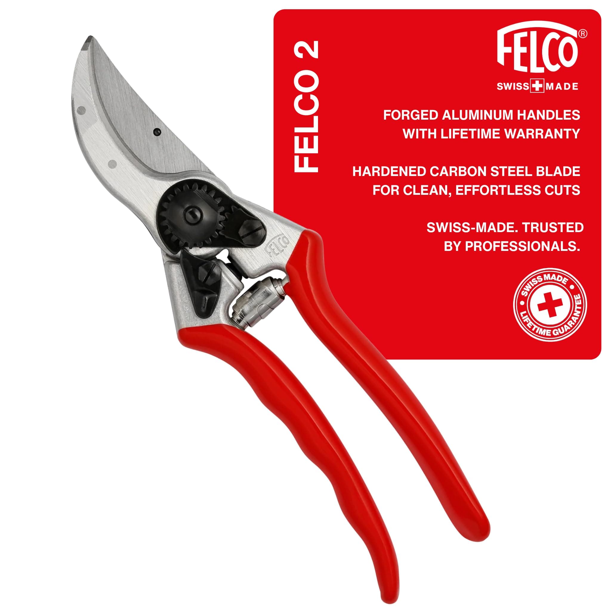 2 Pruning Secateurs – 25 mm Cutting Diameter, for Large Hands, 215 mm Length, with Sap Groove, Straight Handles, Red