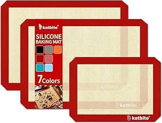Silicone Baking Mat Colorful Collection - Set of 3: 2 Half Sheets Mats (11 5/8" x 16 1/2") + 1 Quarter Baking Sheet, Reusable & Nonstick Bakeware Mats for Cookies, Macarons, Bread (Red)