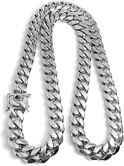White Gold Cuban Link Chain Necklace for Men Real 14MM 14K Karat Diamond Cut Heavy w Solid Thick plated Clasp US Made